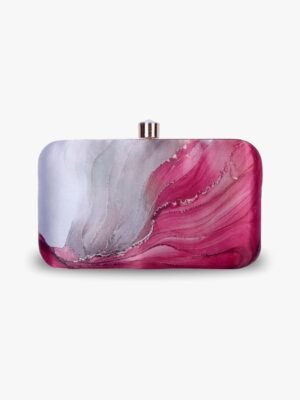 Abstract Print Clutch – Cinched Woven Design with Adjustable Strap for Formal Events and Parties