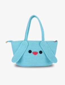 Bunny Design Cotton Rope Beach Tote – Handwoven Basket Bag with Cute Bunny Face and Natural Handles
