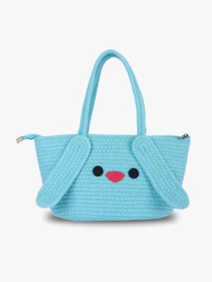 Bunny Design Cotton Rope Beach Tote – Handwoven Basket Bag with Cute Bunny Face and Natural Handles