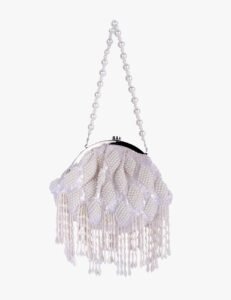 Beaded Evening Bag – White Pearl Design with Classic Frame Closure