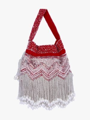 Festive Potli Bag – Rich Velvet with Gold Beadwork and Pearl Detailing