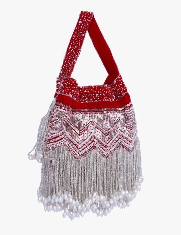 Red Velvet Beaded Potli Bag - Image 2