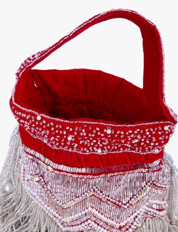 Red Velvet Beaded Potli Bag - Image 3